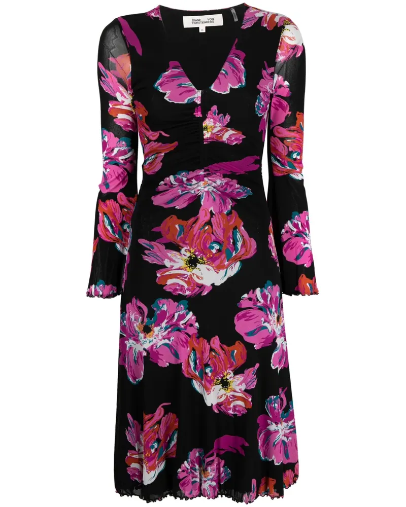 Diane von Furstenberg Midikleid mit Blumen-Print - Schwarz Schwarz