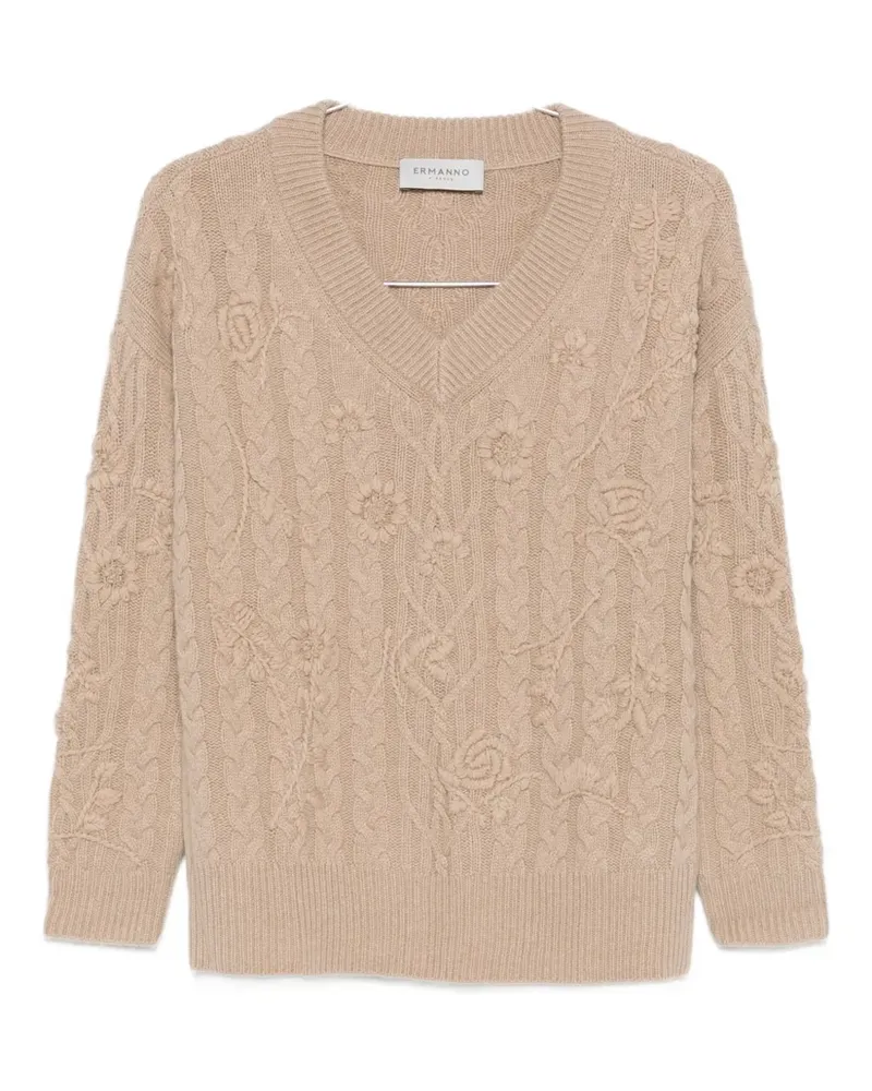 Ermanno Scervino floral-pattern cable-knit sweater - Braun Braun