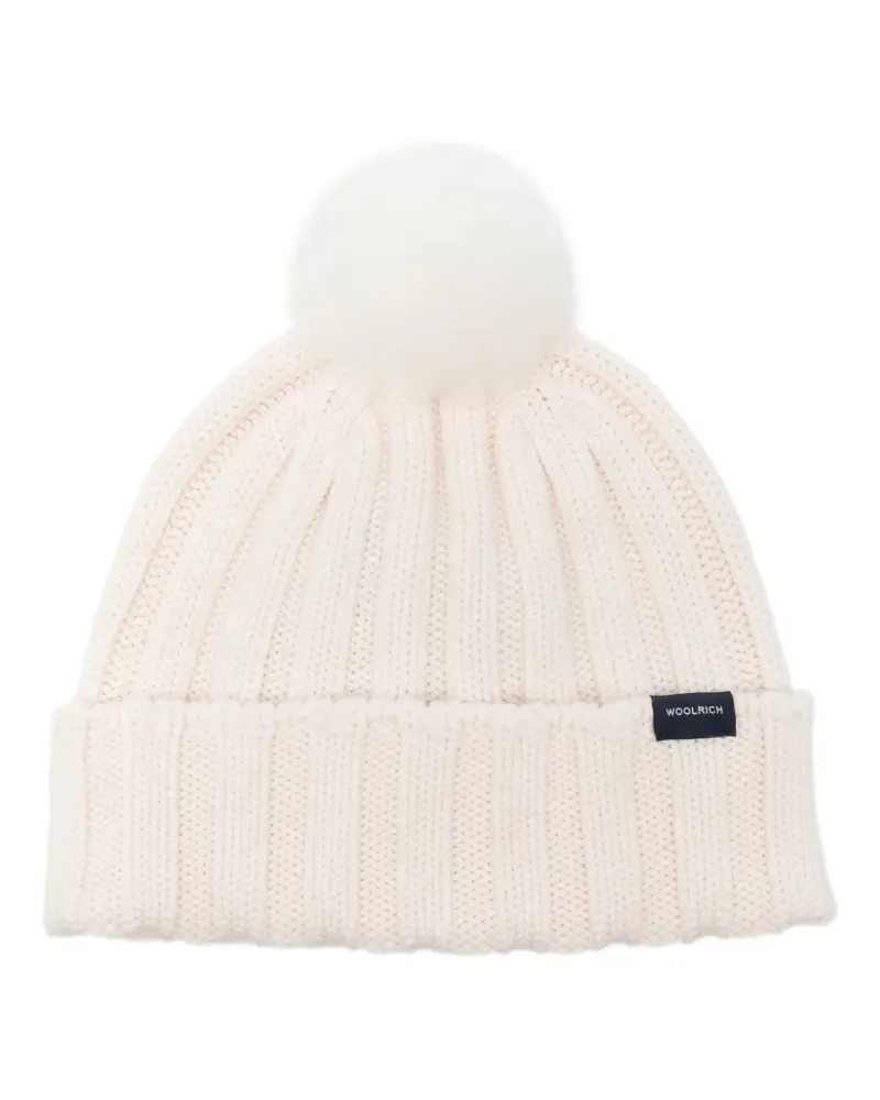 Woolrich Gerippte Bommelmütze - Weiß Weiß