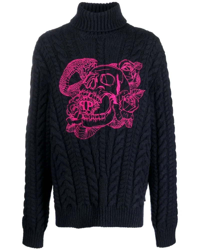 Philipp Plein Rollkragenpullover mit Totenkopf-Stickerei - Blau Blau