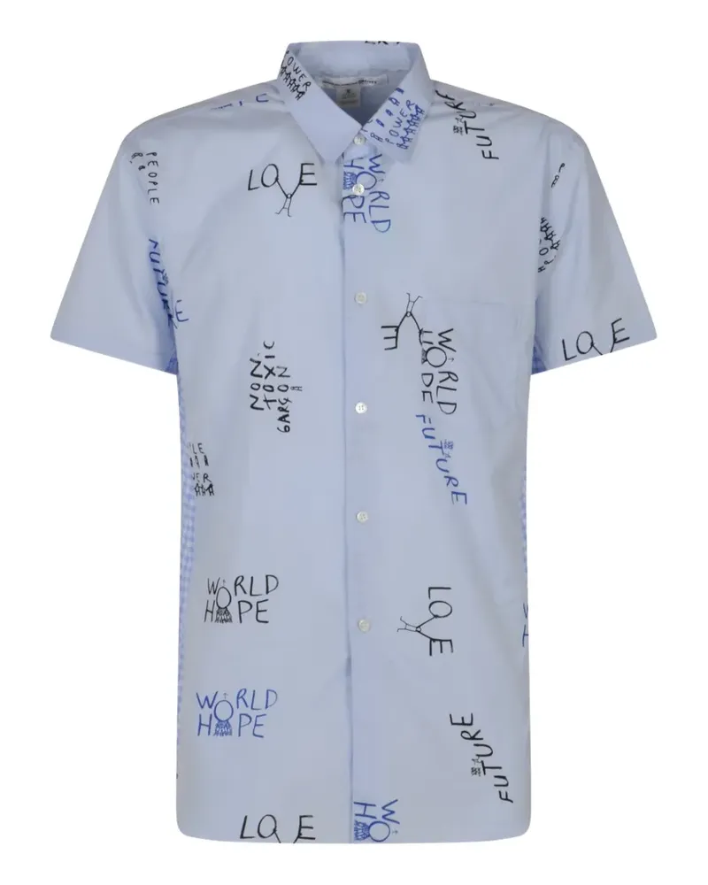 Comme des Garçons Kariertes Hemd mit Graffiti-Print - Blau Blau