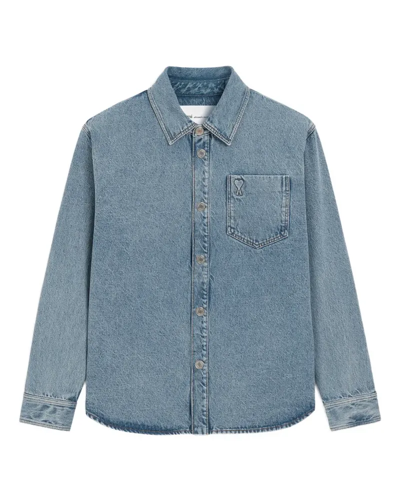 AMI Paris Cotton overshirt with Ami de Coeur - Blau Blau