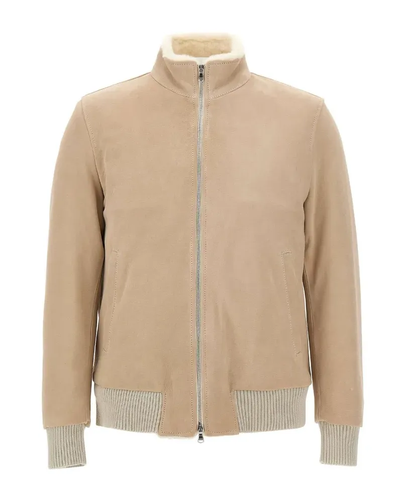 BARBA Rivet shearling-lined suede jacket - Nude Nude