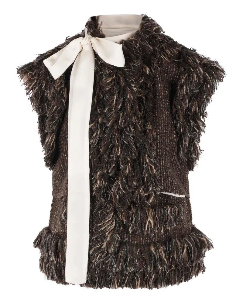 Sacai bow-detail tweed jacket - Braun Braun