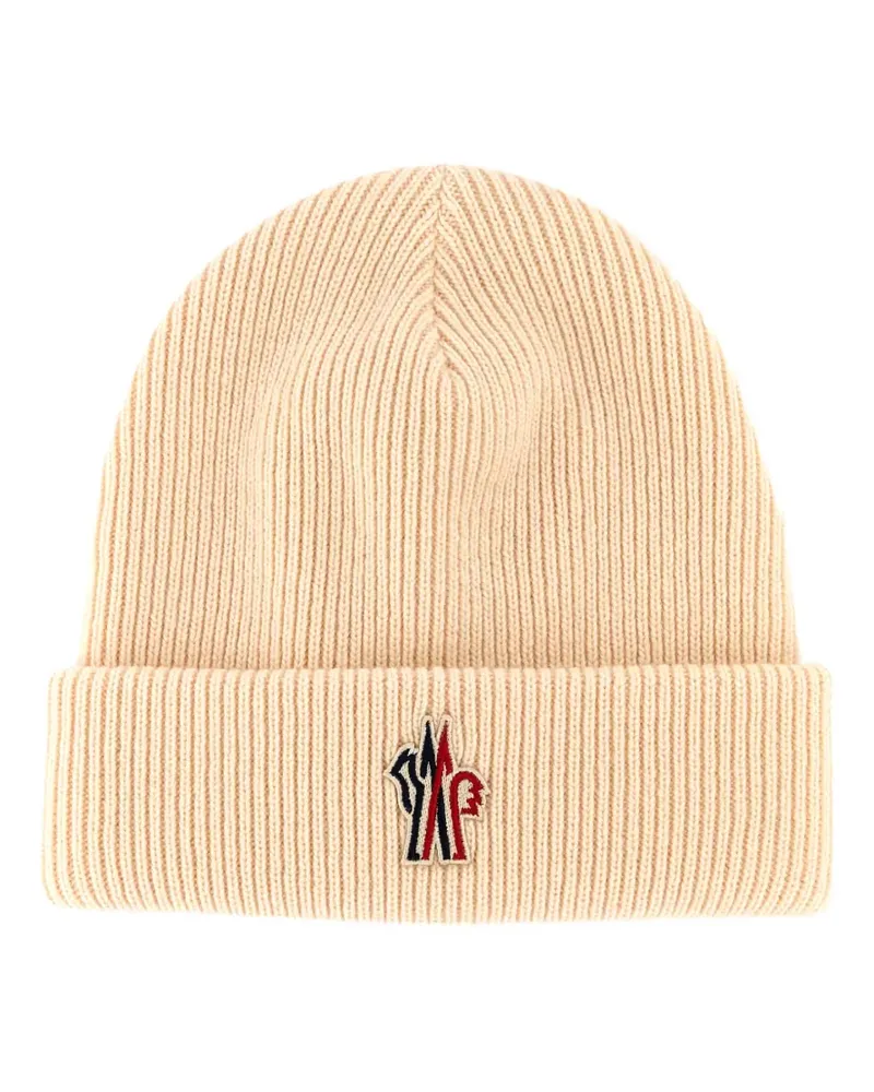 Moncler logo-patch beanie hat - Nude Nude