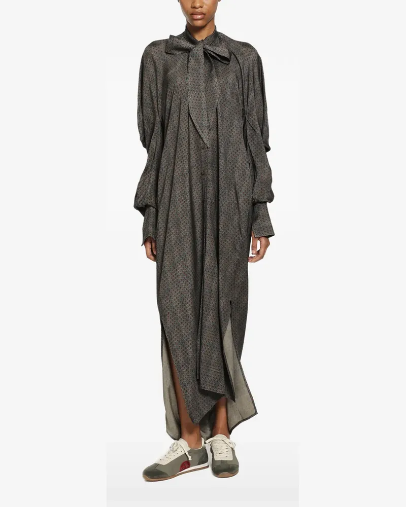 Uma Wang Corey printed pussy-bow coat - Grau Grau