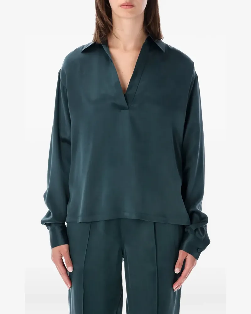 Tom Ford Poloshirt aus Seidensatin in Pfirsichhautoptik mit farblich abgestimmtem gesticktem TF-Logo - Grün Grün