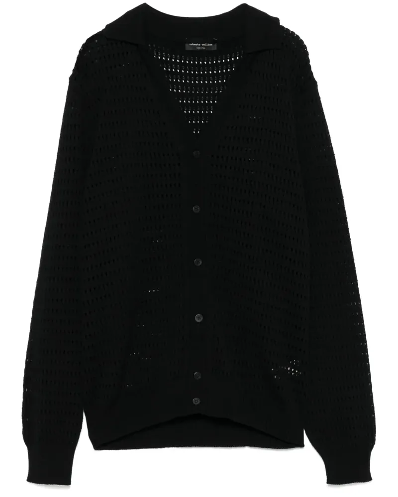 Roberto Collina Cardigan in Lochstrick - Schwarz Schwarz