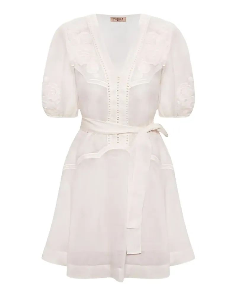 Twin-Set embroidered belted mini dress - Nude Nude