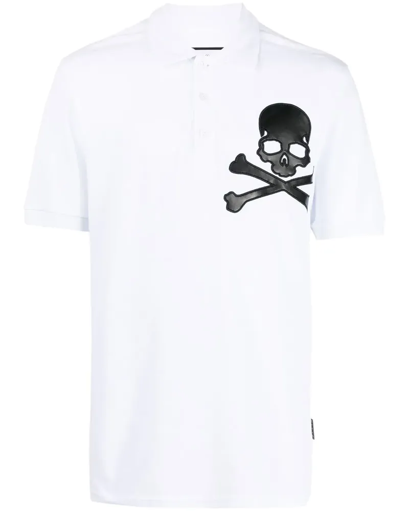 Philipp Plein Poloshirt mit Totenkopf-Patch - Weiß Weiß