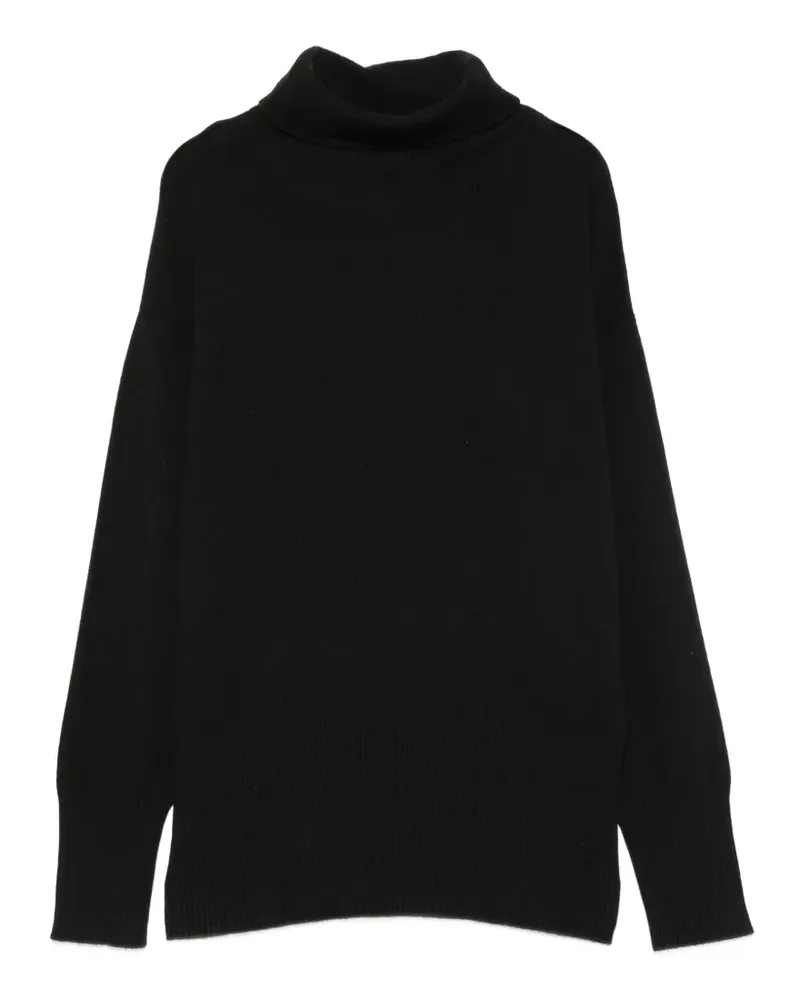 Alpha Studio Rollkragenpullover mit geripptem Saum - Schwarz Schwarz
