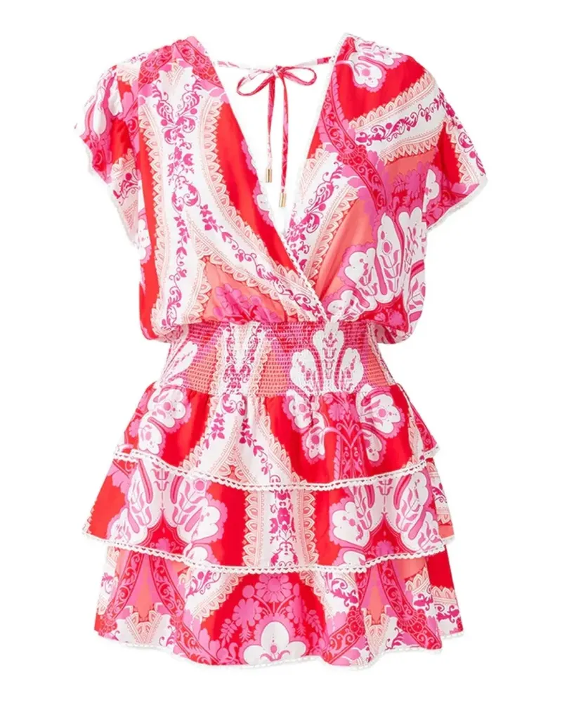 Melissa Odabash Gestuftes Jess Ornate Minikleid - Rot Rot