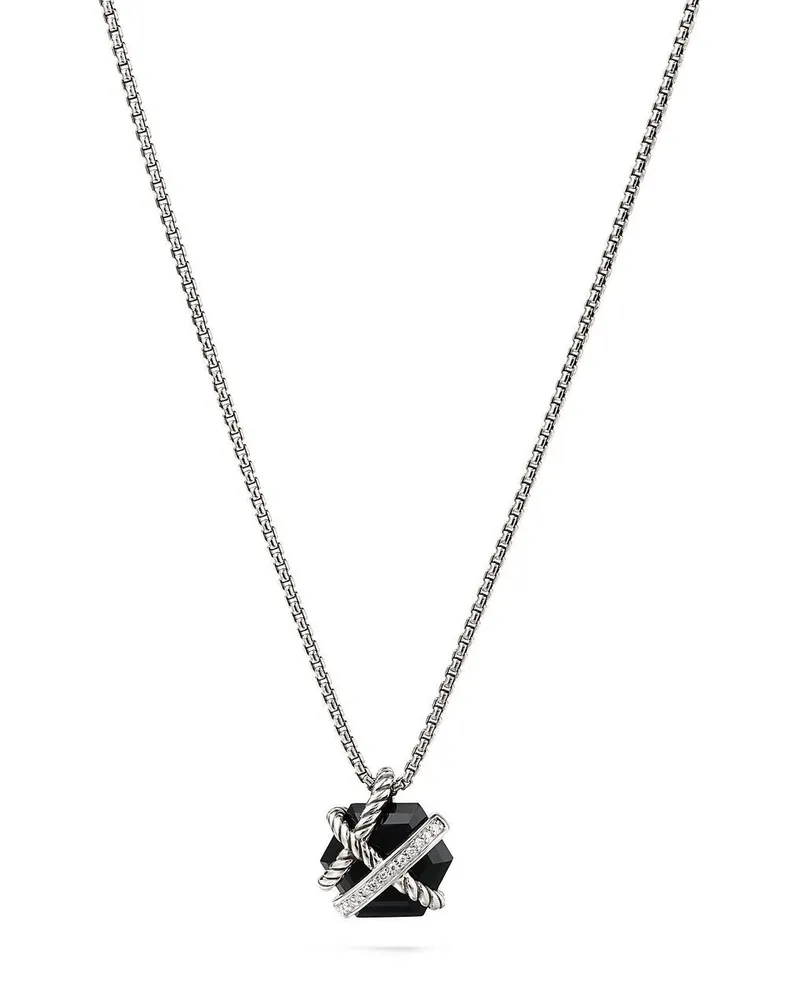 David Yurman Cable Wrap Sterlingsilber-Halskette mit Diamant 12,5mm Silber