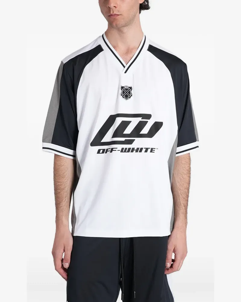 OFF-WHITE logo-print V-neck T-shirt - Weiß Weiß