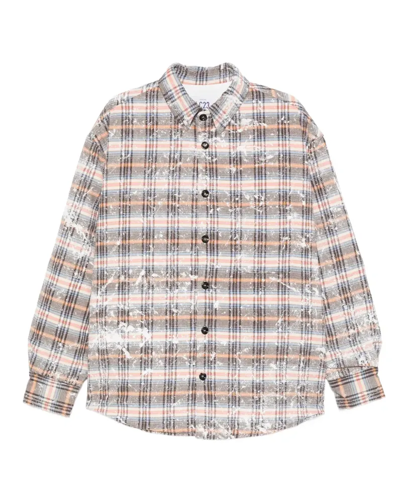 LC23 Karierte Hemdjacke mit Farbklecks-Print - Braun Braun
