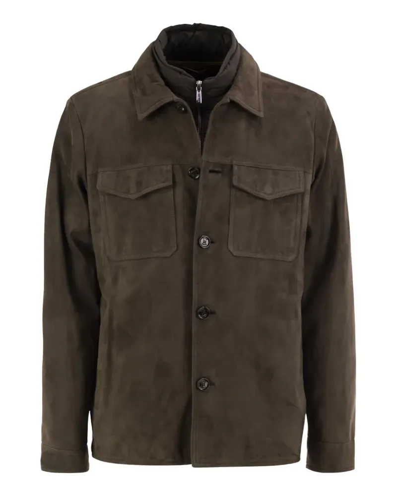 MOORER Torquato-TZ suede layered-detail jacket - Braun Braun