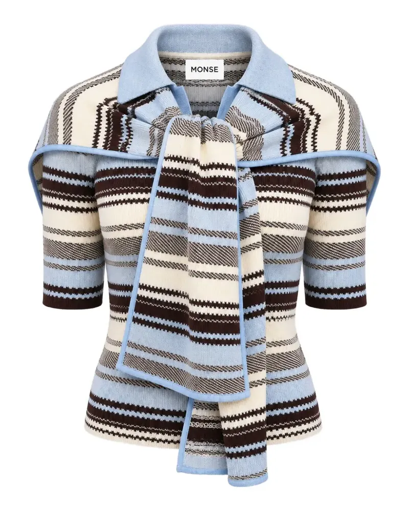 Monse Gestreifter Pullover mit Schaldetail - Blau Blau