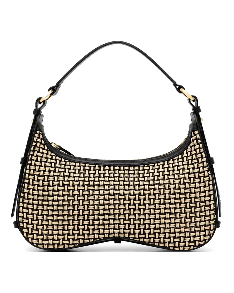 Pollini Identity woven leather-trimmed shoulder bag - Schwarz Schwarz