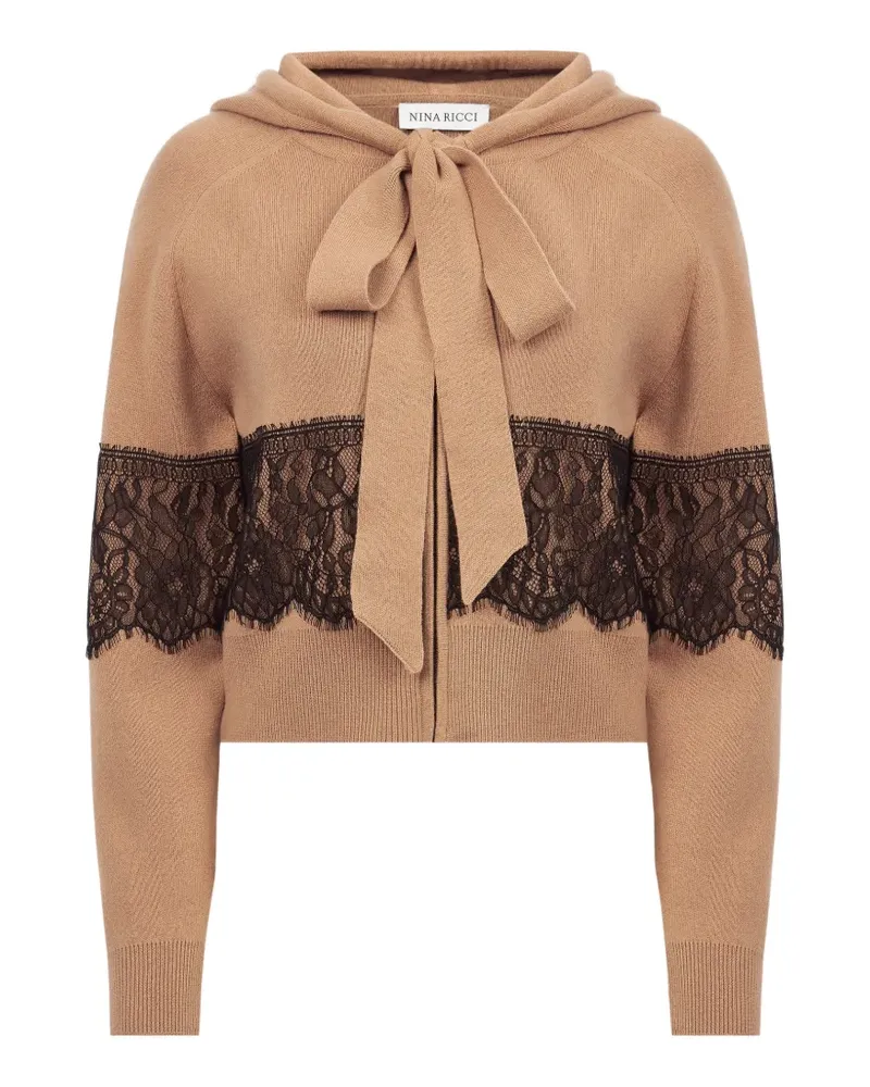 Nina Ricci Hoodie mit Schleife und Spitzenbesatz - Nude Nude