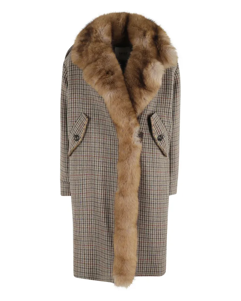 Bazar Deluxe faux-fur collar houndstooth-pattern coat - Nude Nude