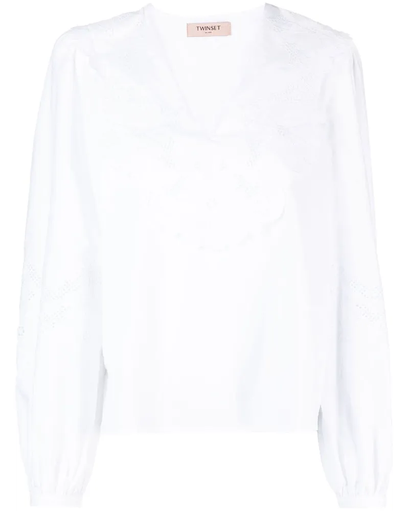 Twin-Set Bluse mit Lochstickerei Weiß