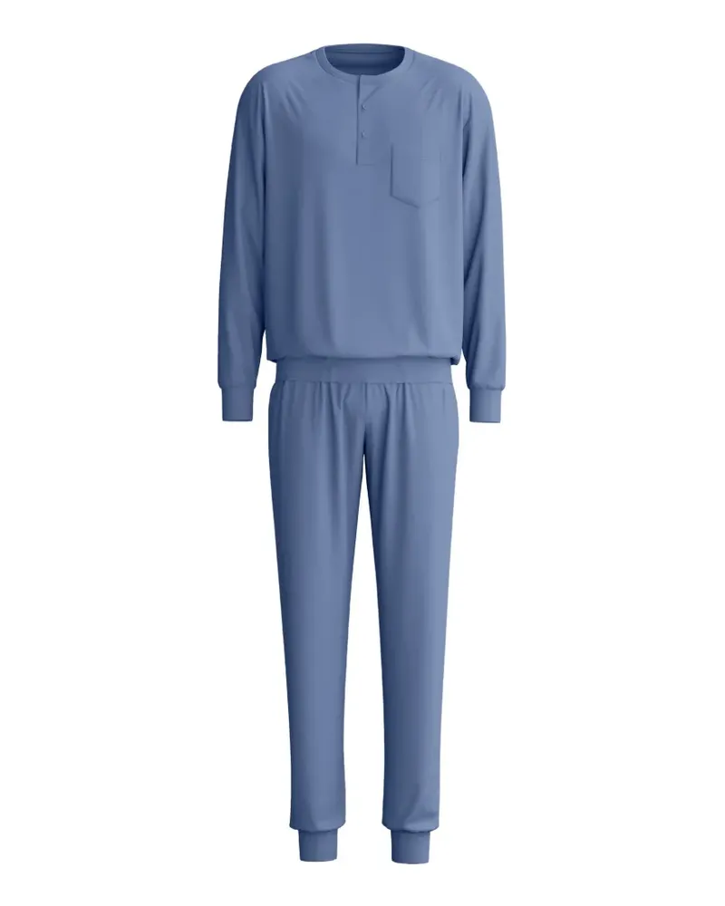Calida Relax Choice Pyjama mit Knopfleiste und Brusttasche - Blau Blau