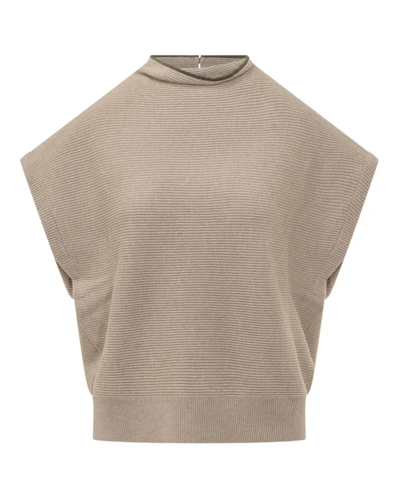 Brunello Cucinelli Ärmelloser Pullover mit Monili-Besatz - Nude Nude