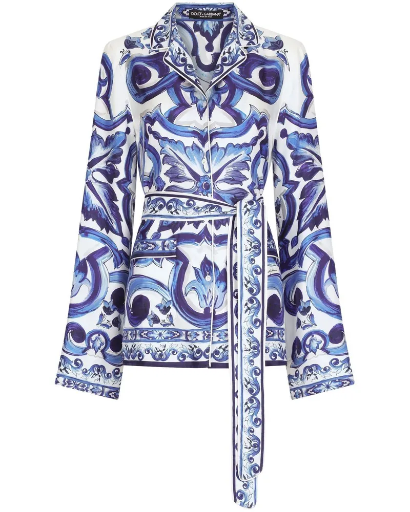 Dolce & Gabbana Pyjama-Oberteil mit Majolica-Print - Blau Blau