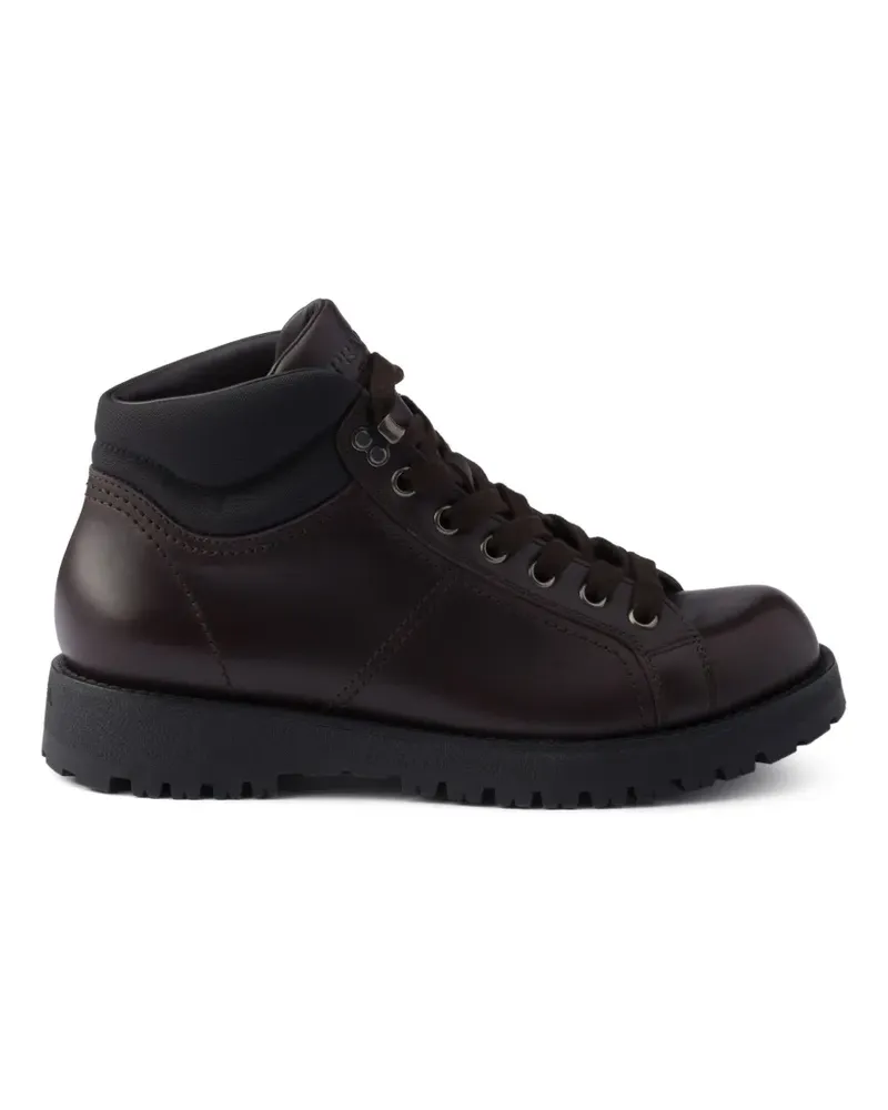 Prada Schnürstiefel aus Leder und Re-Nylon - Braun Braun