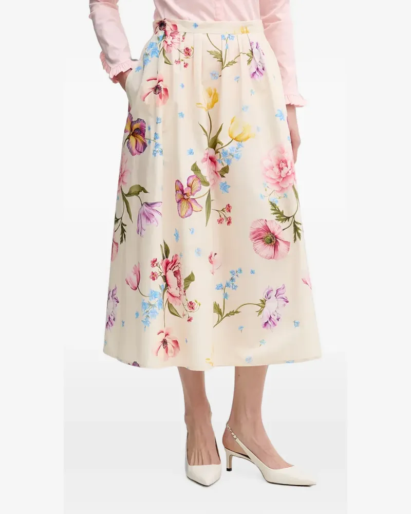 Oui  Midirock mit Blumen-Print - Nude Nude