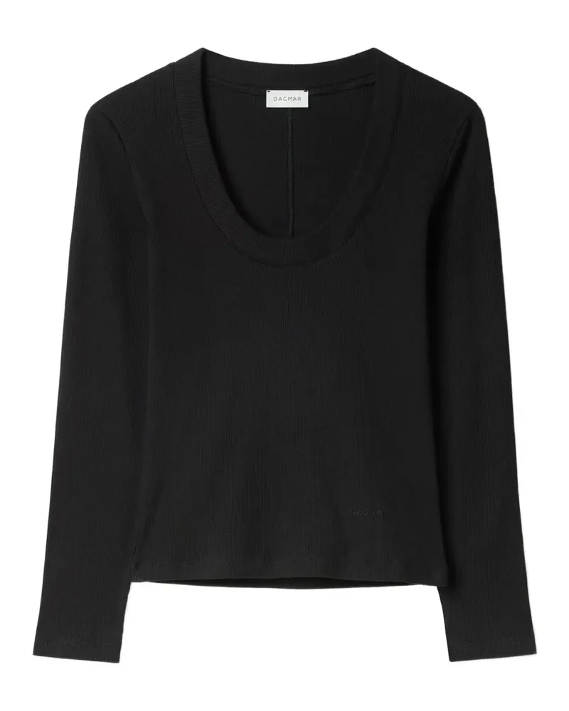 House of Dagmar Geripptes Langarmshirt mit U-Ausschnitt - Schwarz Schwarz