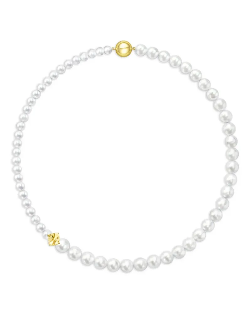 TASAKI 18kt Square Leaf Gelbgoldhalskette mit Perle - Weiß Weiß