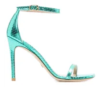 Stiletto-Sandalen mit Schlangenleder-Wirkung 100mm - Blau