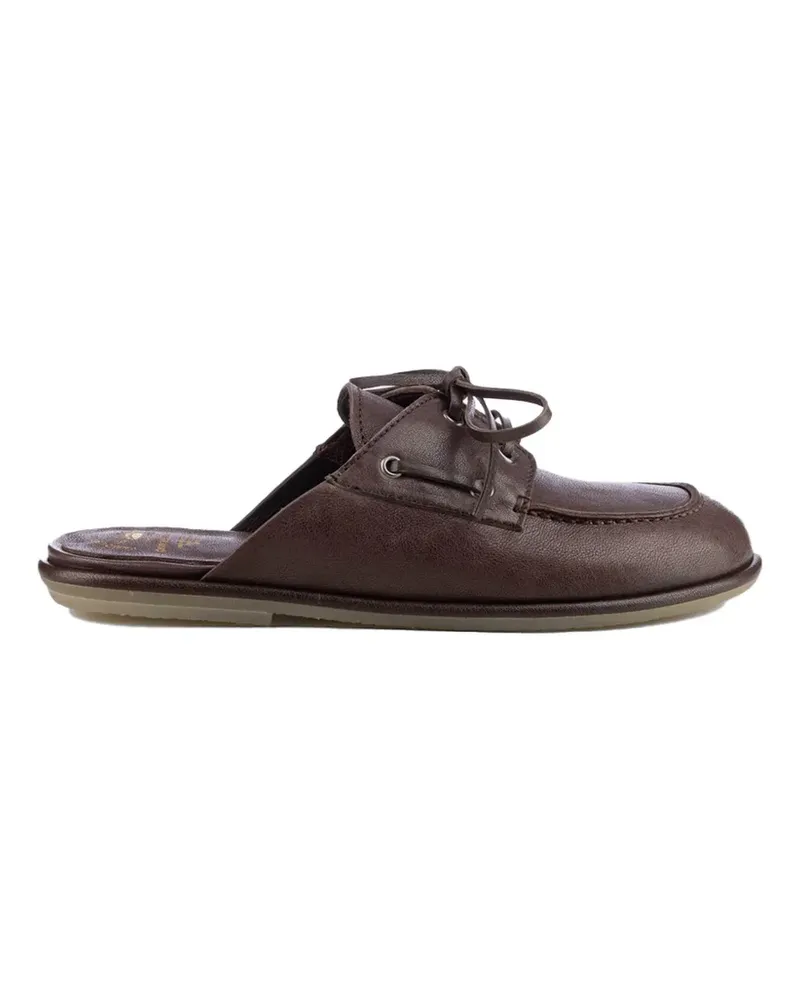 Officine Creative Italia Love 106 lace-detail flat leather mules - Braun Braun