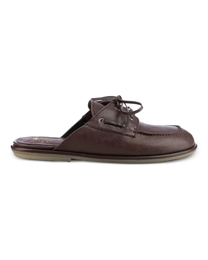 Officine Creative Italia Love 106 lace-detail flat leather mules - Braun Braun