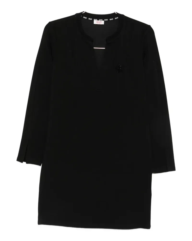 Liu Jo beaded-logo slit-cuff mini dress - Schwarz Schwarz