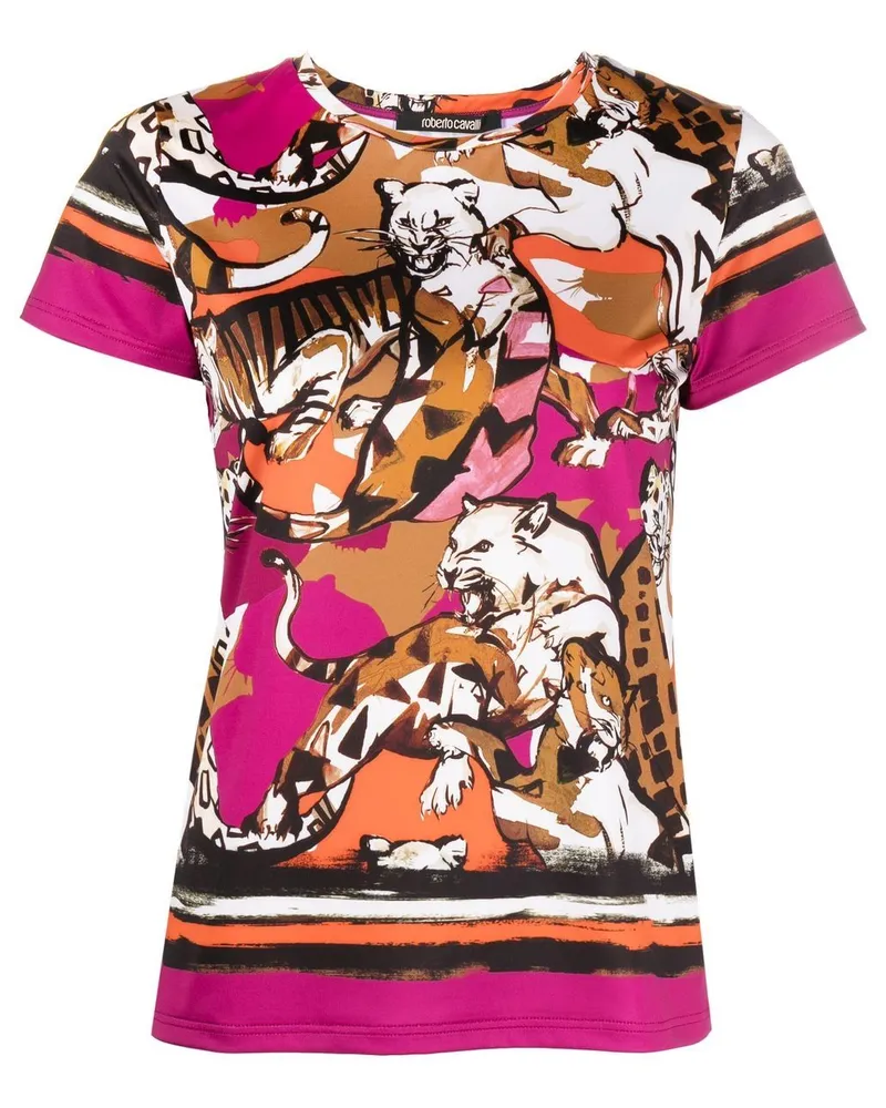 Roberto Cavalli T-Shirt mit Geparden-Print Braun