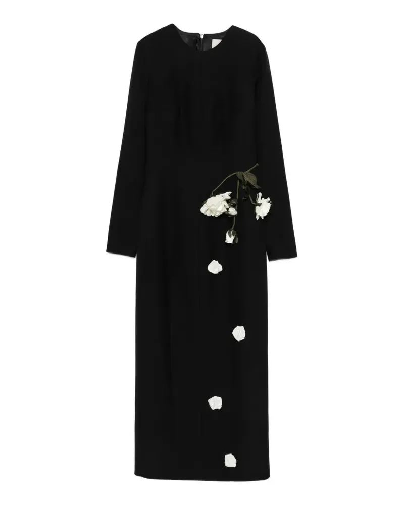 Cristina Savulescu The Promised Midikleid mit Blumen - Schwarz Schwarz