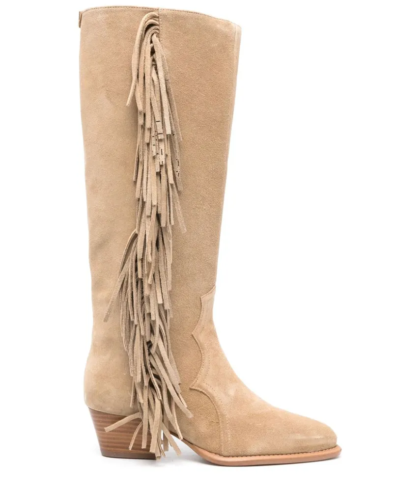 Maje Wildlederstiefel mit Fransen 45mm - Nude Nude