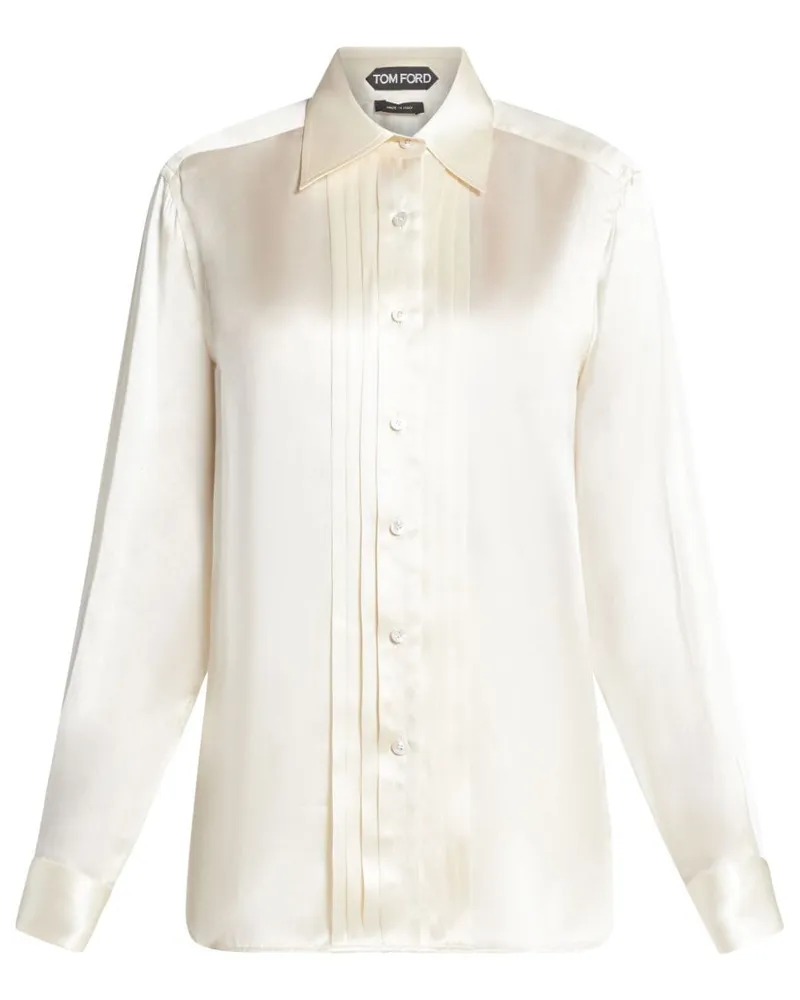 Tom Ford Seidenbluse mit Biesenfalten - Weiß Weiß