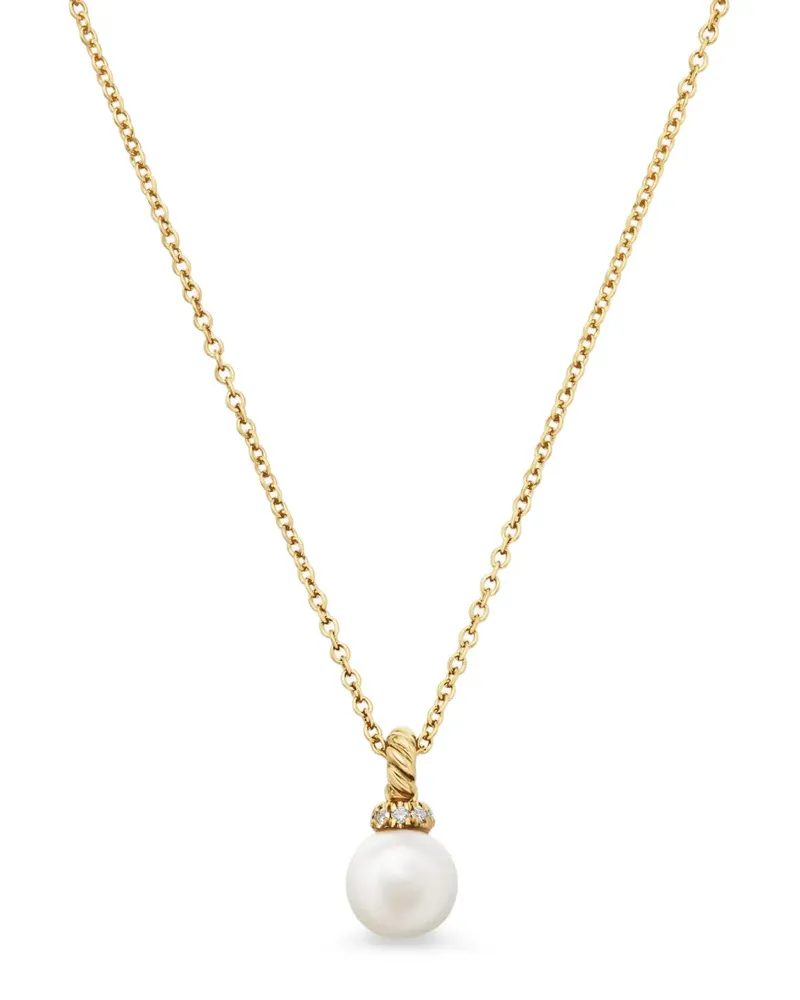 David Yurman 18kt Petite Solari Gelbgoldhalskette mit Diamanten und Perlen (11,5mm Gold