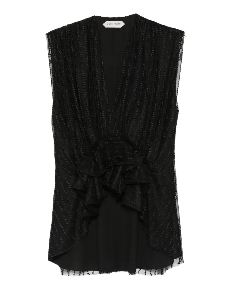 Alberta Ferretti Oberteil mit Rüschensaum - Schwarz Schwarz