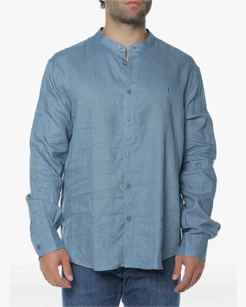 Trussardi Leinenhemd mit Stehkragen - Blau Blau