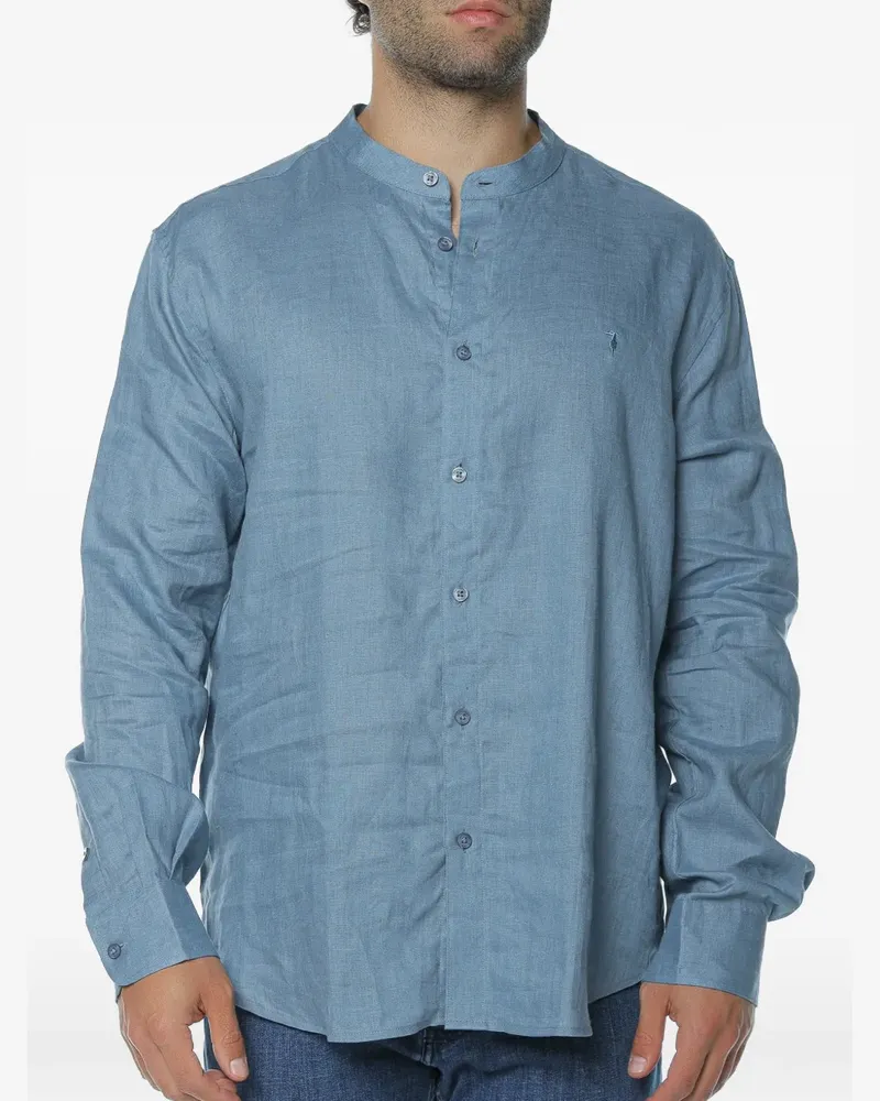 Trussardi Leinenhemd mit Stehkragen - Blau Blau