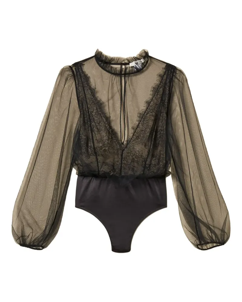 Twin-Set Body mit Spitzendetails - Schwarz Schwarz