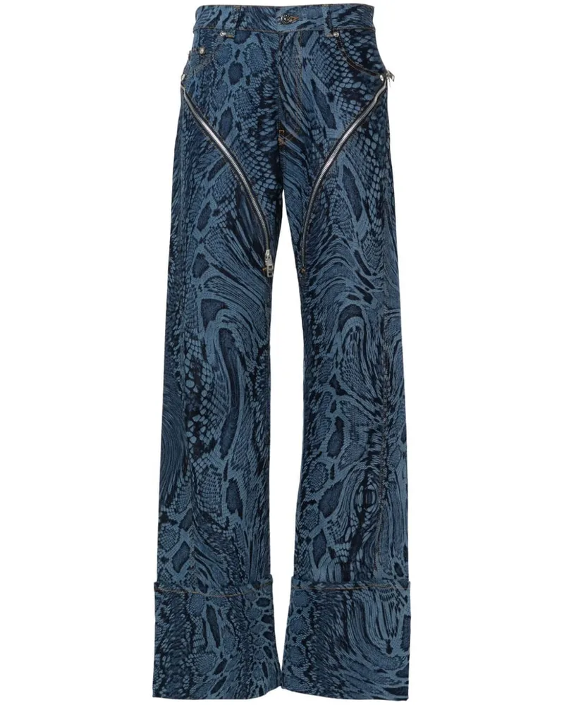 Thierry Mugler Gerade Jeans mit Schlangenleder-Print Blau