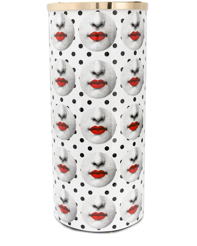 Fornasetti Zylinderförmige Vase mit Lippen-Print Weiß