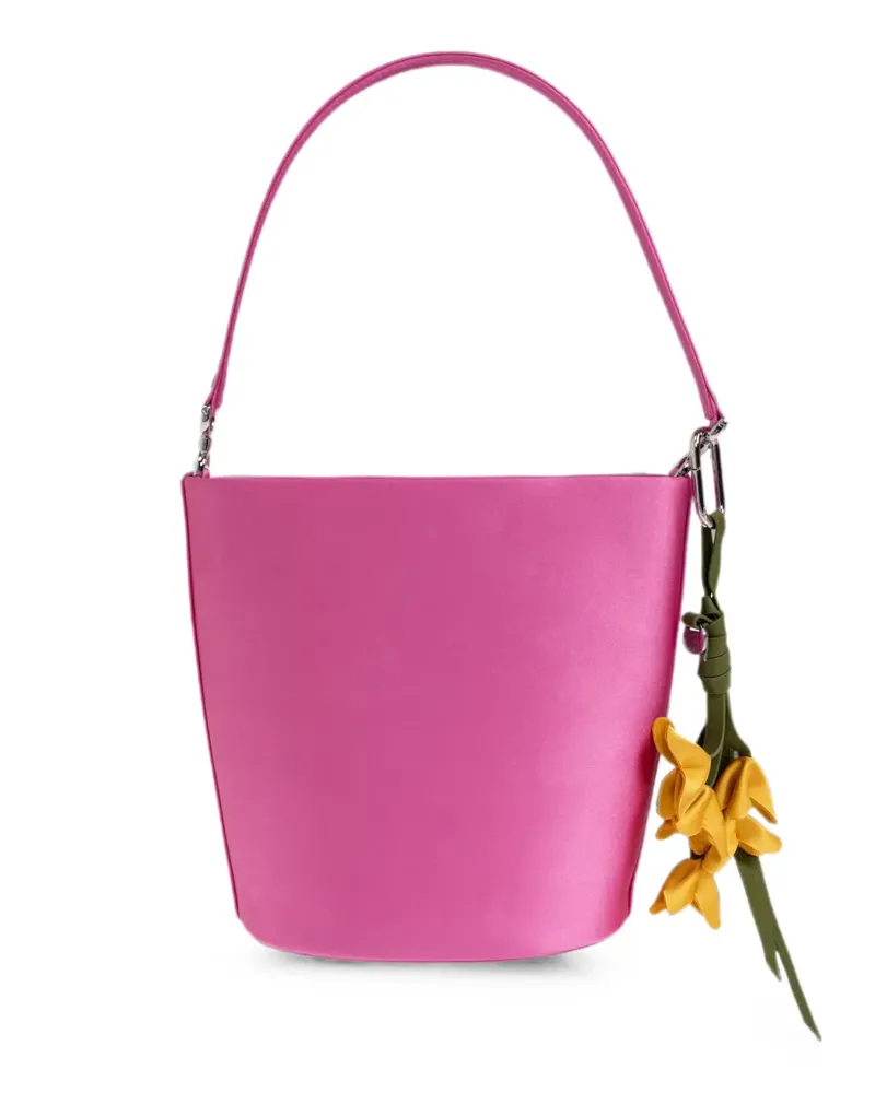 Self-Portrait satin floral-charm bucket bag - Rosa Rosa