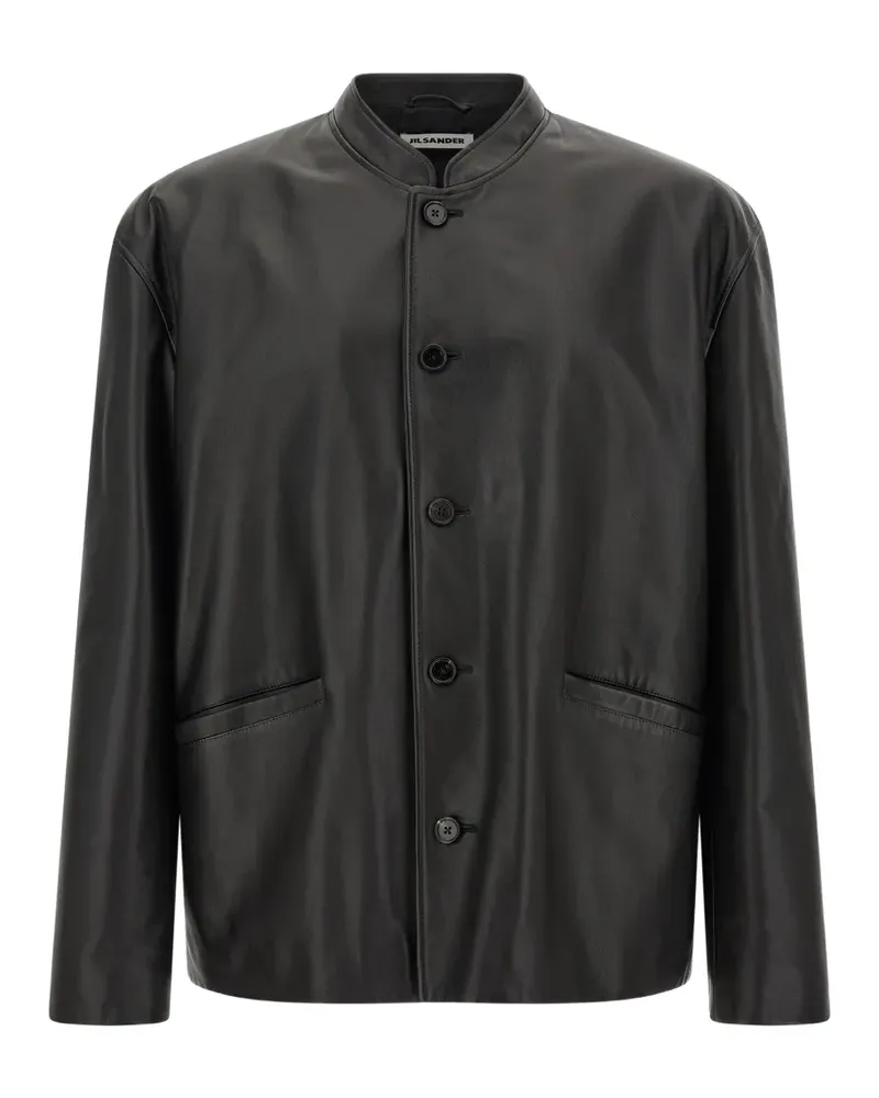 Jil Sander leather mandarin-collar jacket - Schwarz Schwarz
