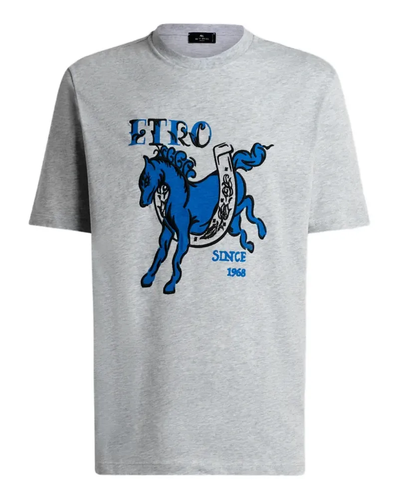 Etro cotton jersey T-shirt with Pegaso-print and logo - Grau Grau